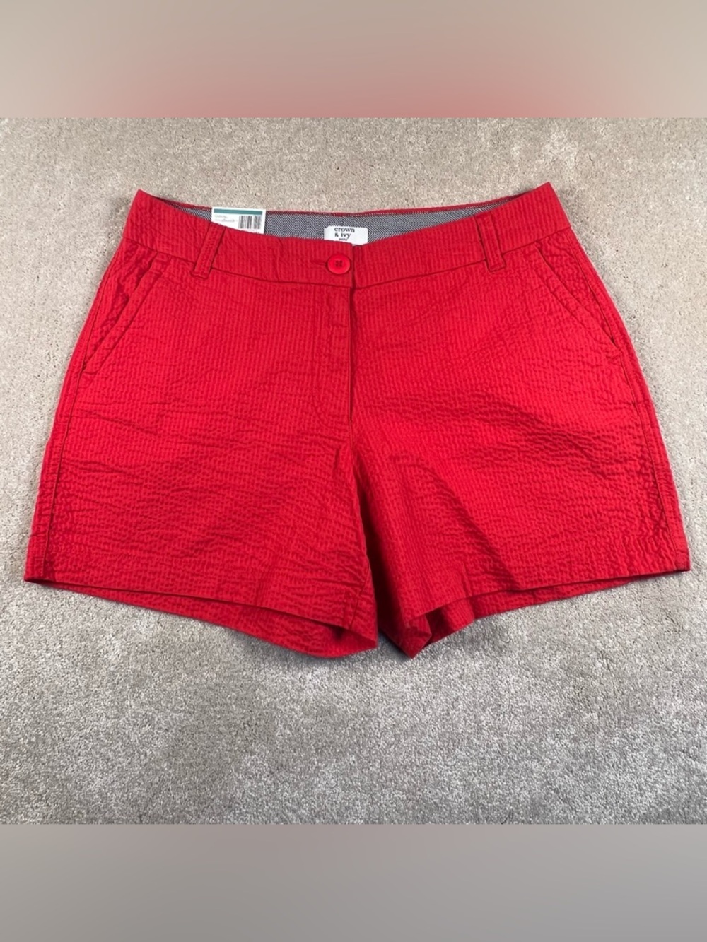 Crown & Ivy Shorts Red Caroline Casual Preppy NWT Waffle Cotton‎ Women's 10P